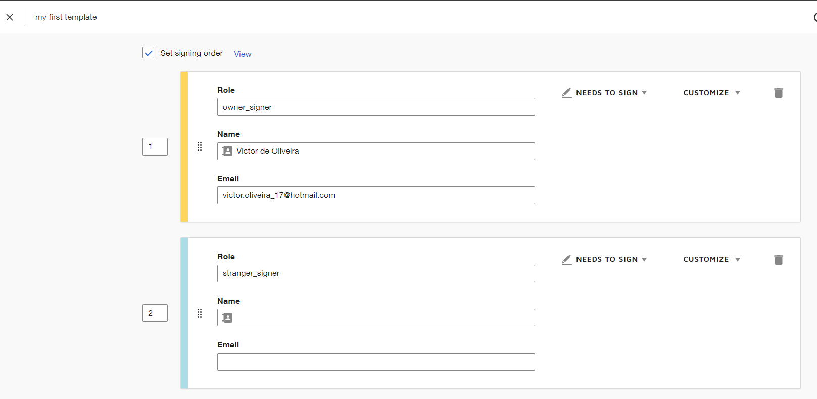 visualizando recipients do template no docusign