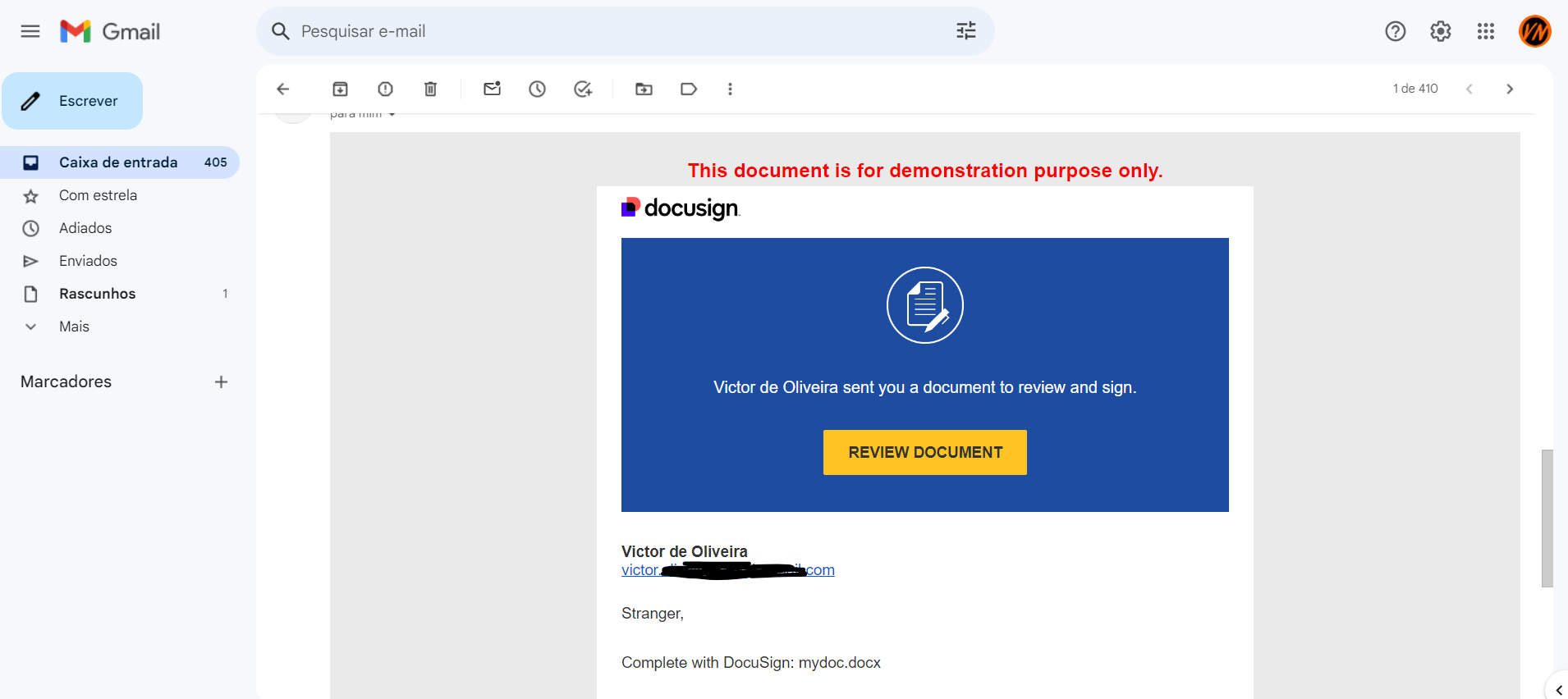 visualizando segundo email enviado via docusign